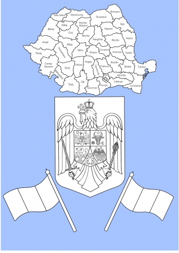 SIMBOLURILE ȘI HARTA ROMÂNIEI - SILUETE DIN CARTON PENTRU COLORAT