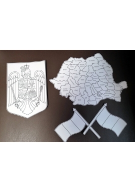 SIMBOLURILE ȘI HARTA ROMÂNIEI - SILUETE DIN CARTON PENTRU COLORAT